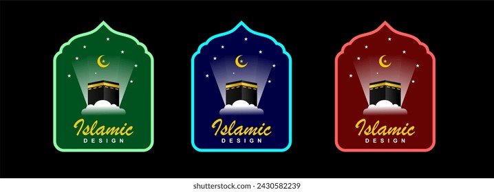 
collection of Islamic background designs with Kaaba icons and frames in various colors suitable for posters for Ramadan, Eid al-Fitr, Eid al-Adha, Islamic celebrations, iftar, Muharram, etc