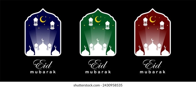 collection of Islamic background designs with lantern icons, mosques and frames of various colors suitable for posters for Ramadan, Eid al-Fitr, Eid al-Adha, Islamic celebrations, iftar, Muharram, etc