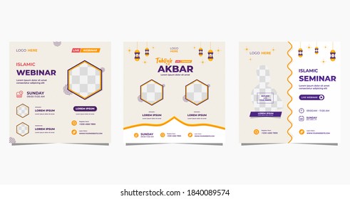 Collection of islamic background with religion ornament.  Perfect for social media post templates, Islamic webinar, Muslim education, Religion event and other online seminar