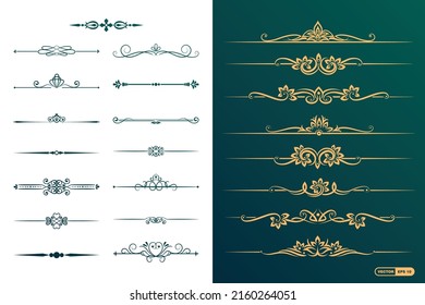 Collection of Islamic divider motifs and decoration pack with beautiful golden and green colour, Art and signs of floral designs, Vector EPS