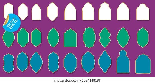 Collection of Islamic doors, old mosque windows in vintage style. Design element for Banner, Background, greeting card, social media and Ramadhan Kareem Gate