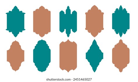 Collection of Islamic frames and arches. Set of geometric elements in oriental style. Multi-colored frames in flat style.