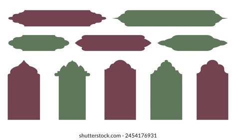 Collection of Islamic frames and arches. Set of geometric elements in oriental style. Multi-colored frames in flat style.