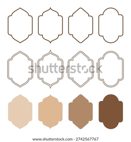 A collection of Islamic frames, minimalist Arabic border ornaments for Ramadan and Eid greeting card designs.