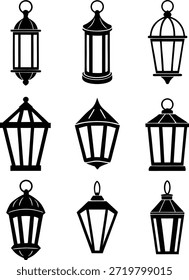 collection islamic lantern isolated, Arabic lamp with light, Muslim holiday, Islamic fasting