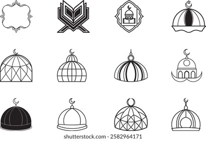 Collection of Islamic Mosque Dome and Religious Symbols Vector Graphics