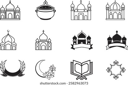 Collection of Islamic Religious Symbols and Icons for Ramadan Kareem and Eid alFitr