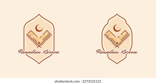 Sammlung islamischer Laterne mit Ramadan Kareem-Text in kufi-artiger Kalligrafie, geeignet für islamische Grafiken