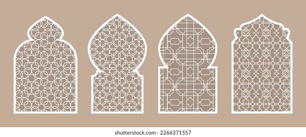 Colección de ventanas y arcos islámicos al estilo Ramadán oriental con un diseño moderno. Textura en las ventanas. Islam, India, países orientales. Un conjunto de ventanas y puertas de diferentes colores