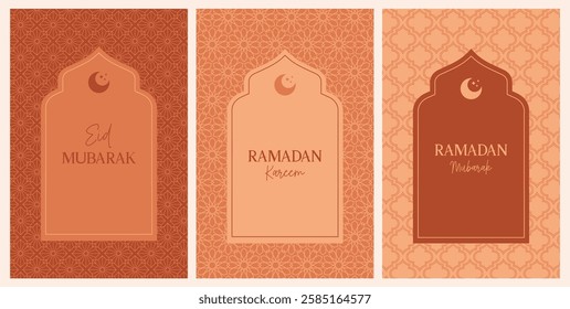 Collection of Islamic windows, mosque doors, frames and arches. Arabic oriental style vector elements for Ramadan Kareem and Eid Mubarak.