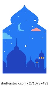 Coleção de janelas islâmicas, portas de mesquitas, quadros e arcos. Elementos de vetor de estilo oriental árabe para Ramadan Kareem e Eid Mubarak.