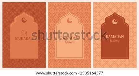 Collection of Islamic windows, mosque doors, frames and arches. Arabic oriental style vector elements for Ramadan Kareem and Eid Mubarak.