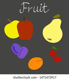 A collection of isolated autumn fruits on a dark background. A hand drawn vector illustration (flat style).
