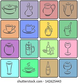Collection of isolated buttons with gastronomy- and kitchen smallware