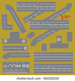 Collection of Isolated, can be connected Highway Elements. You can move some parts of elements in needed way.  Set of few arrows and dividing strip, you can add any of them whereever you want 