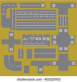 Collection of Isolated, can be connected Highway Elements. You can move some parts of elements in needed way.  Set of few arrows and dividing strip, you can add any of them wherever you want 
