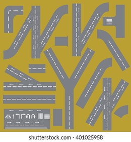 Collection of Isolated, can be connected Highway Elements. You can move some parts of elements in needed way.  Set of few arrows and dividing strip, you can add any of them wherever you want 
