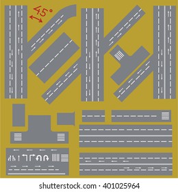 Collection of Isolated, can be connected Highway Elements. You can move some parts of elements in needed way.  Set of few arrows and dividing strip, you can add any of them wherever you want 
