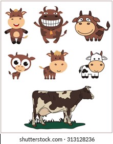 Collection of isolated cartoon funny cows.