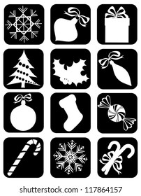 Collection of Isolated Christmas Icons on Black Background, Vector Illustration