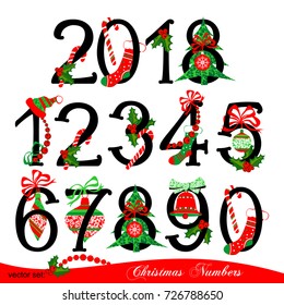 Collection Of Isolated Christmas Numbers 2018 On White Background. Vector Version