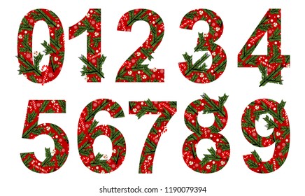 Collection of Isolated Christmas Numbers on White Background. Vector 