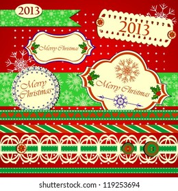 Collection of Isolated Christmas Scrapbooks Elements, Vector Illustration