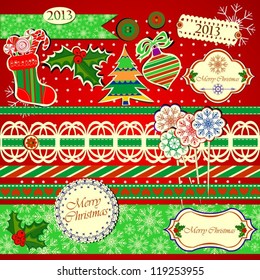 Collection of Isolated Christmas Scrapbooks Elements, Vector Illustration
