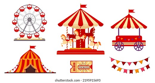 Collection Isolated Circus Objects Playground Carousel Stock Vector ...