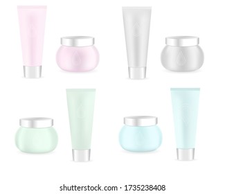Collection of isolated cosmetic images. Pealistic packaging for creams and lotion.