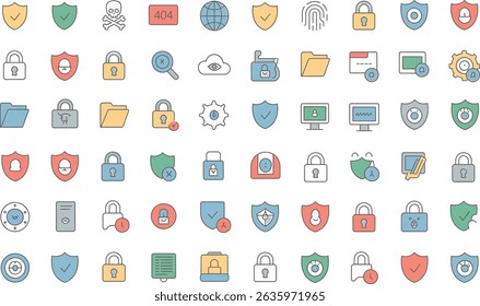 Collection of isolated cyber security and data protection icons in clean minimalist style