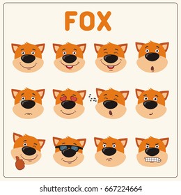 Collection isolated funny fox different emotion.