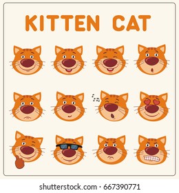 Collection isolated funny kitten cat different emotion.