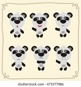Collection of isolated funny panda bear in different emotions in cartoon style.