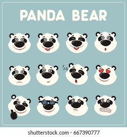 Collection isolated funny panda bear different emotion.