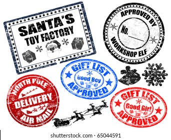 Collection of isolated grunge Christmas stamps on white background