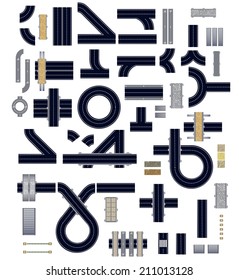 Collection of isolated highway elements for construction and a variety of vehicles. Cycle track