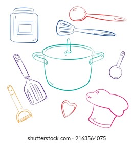 Collection of isolated kitchen utensils. Vector flat illustration.