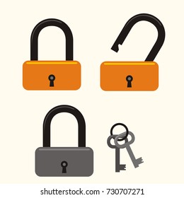 Collection of isolated locks with keys for icons