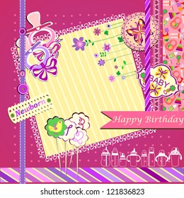 Collection of Isolated Newborn Scrapbooks Elements, Vector Version