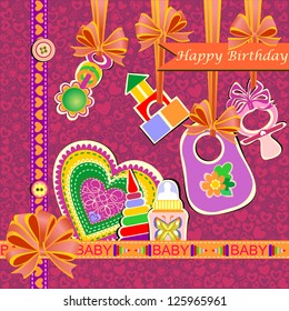Collection of Isolated Newborn Scrapbooks Elements, Vector Version