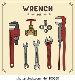 Collection of isolated plumbing wrenches.