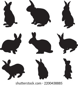 Colección de siluetas de conejos aislados