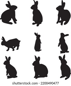 Collection of isolated rabbits silhouettes