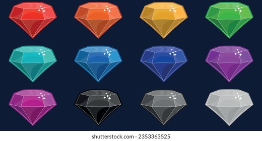 Eine Kollektion von isolierten realistischen Brillianten verschiedener Farben. Schmuck für Handyspiele.