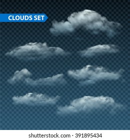 Collection of  isolated realistic transparent night clouds. Vector illustration EPS10