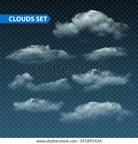 Collection of  isolated realistic transparent night clouds. Vector illustration EPS10