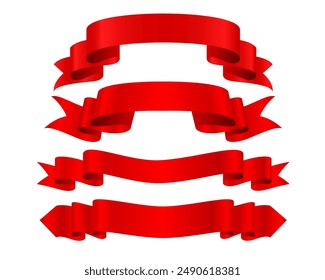 collection of isolated red ribbon tape banner for xmas decor vector
