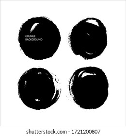Collection of isolated round textured ink brush strokes. Hand-drawn illustration