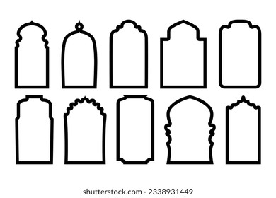 Kollektion einzeln auf einem einfachen Rahmen im arabischen Stil. Umriss des islamischen Bogenfensters und der islamischen Tür. Geometrische Form des orientalischen Designs. Vektorgrafik.